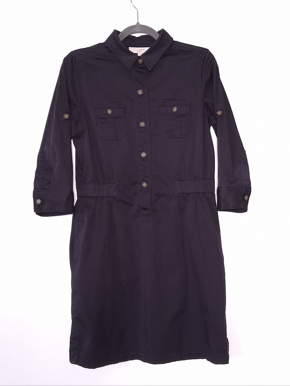 LOFT shirt dress Utility  navy blue Cotton  Pockets  Women's Size M